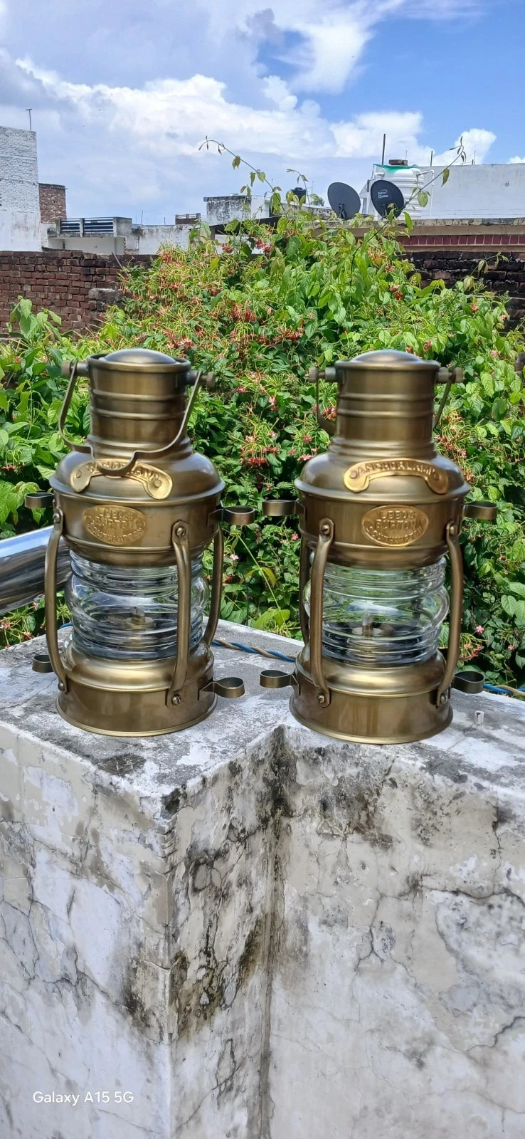 2x Vintage Nautical Ship Lantern Oil Lamps Brass Finish Maritime Lighthouse Deco