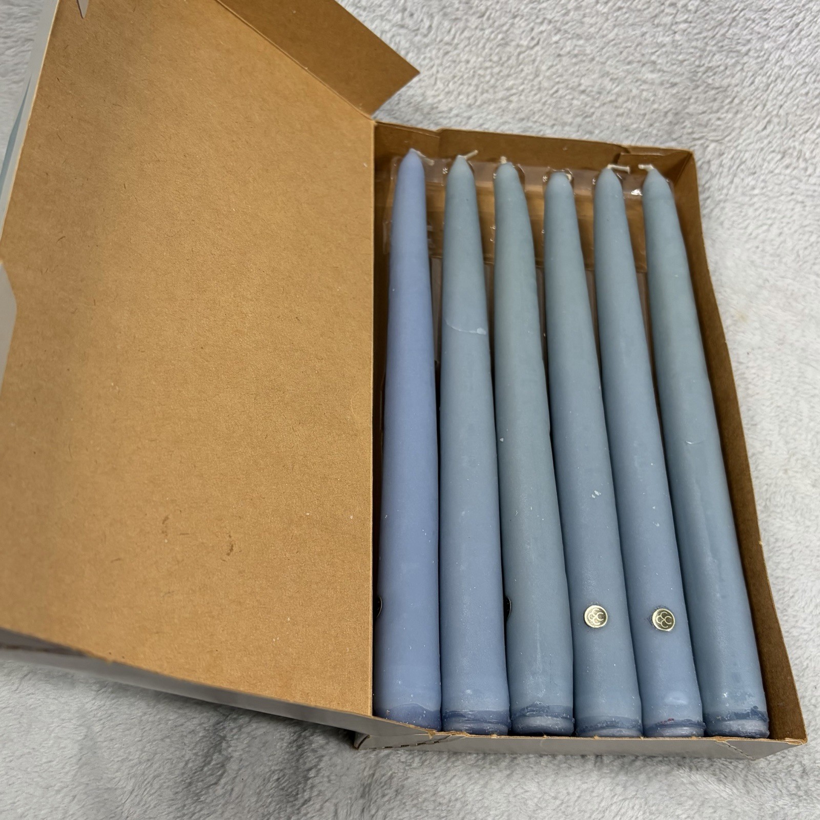 Vintage PartyLite French Blue Taper Candles P0763 Set of 6 Unused in Box