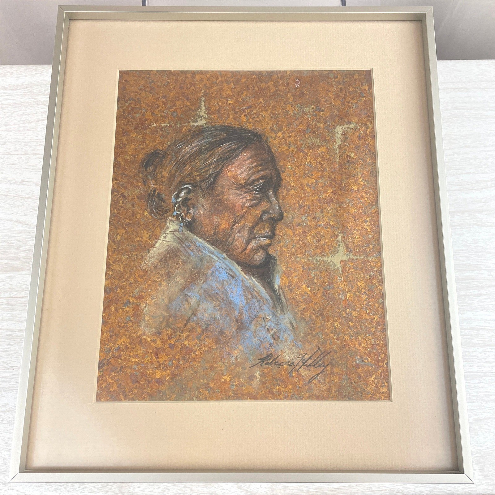 REBECCA HILLEY 1982 Framed Pastel Portrait Passing of Time Southwestern Woman