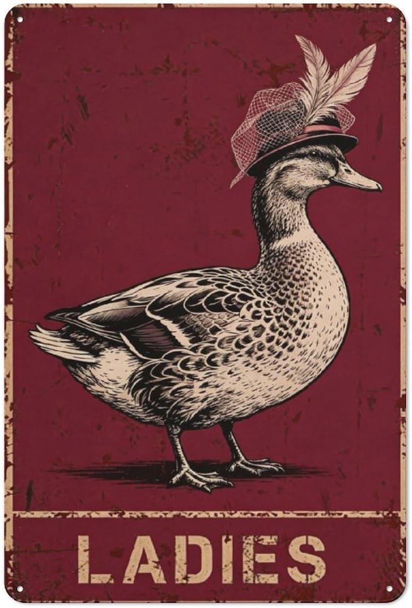 Ladies Elegant Duck With Hat Vintage Tin Metal Signs Home Décor 8x12 Ladies Elegant Duck With Hat Vintage Tin Metal Signs Home Décor 8x12