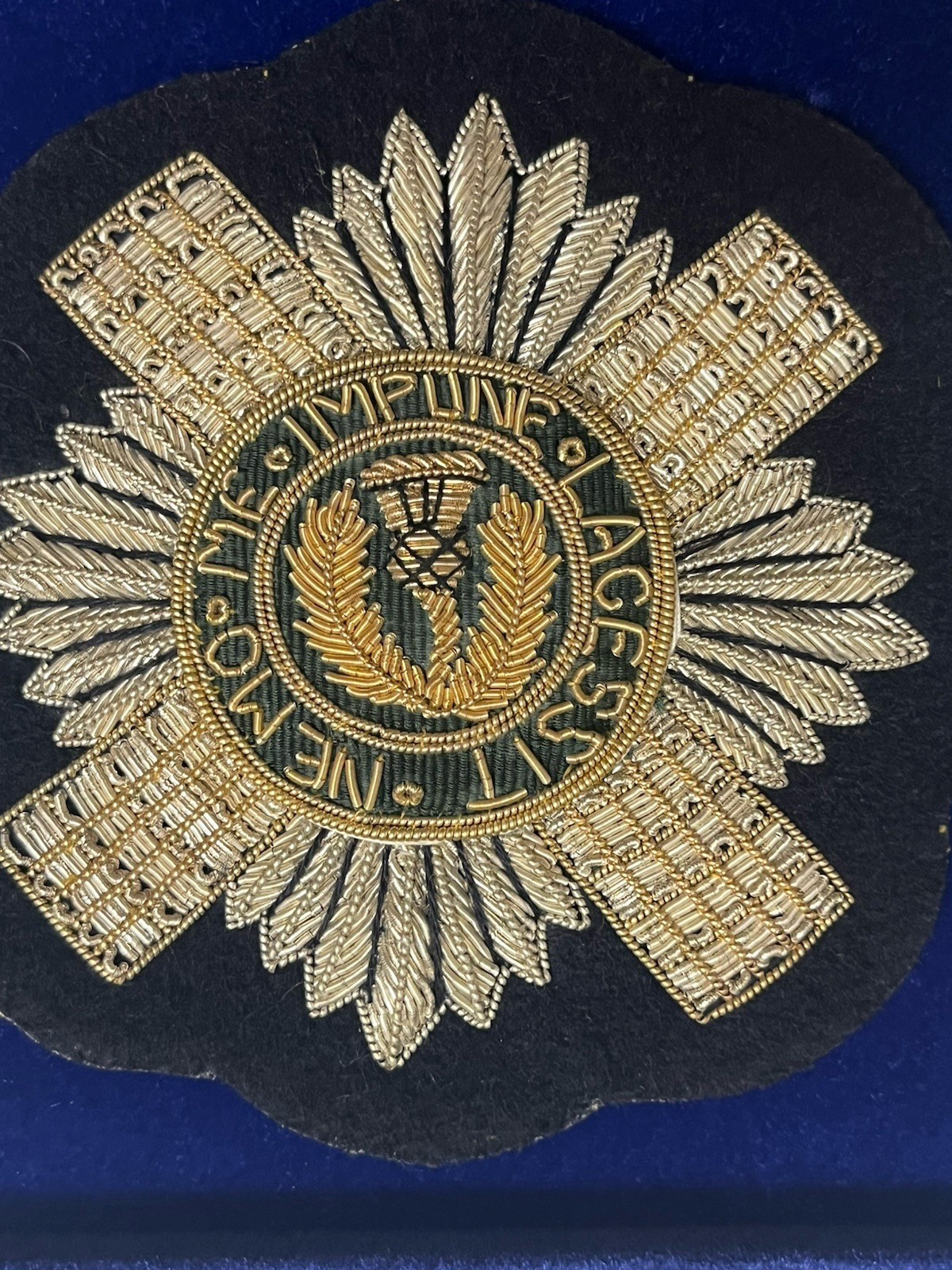 Scots Guards Gold & Silver Bullion Wire Blazer Patch “Nemo Me Impune Lacessit”