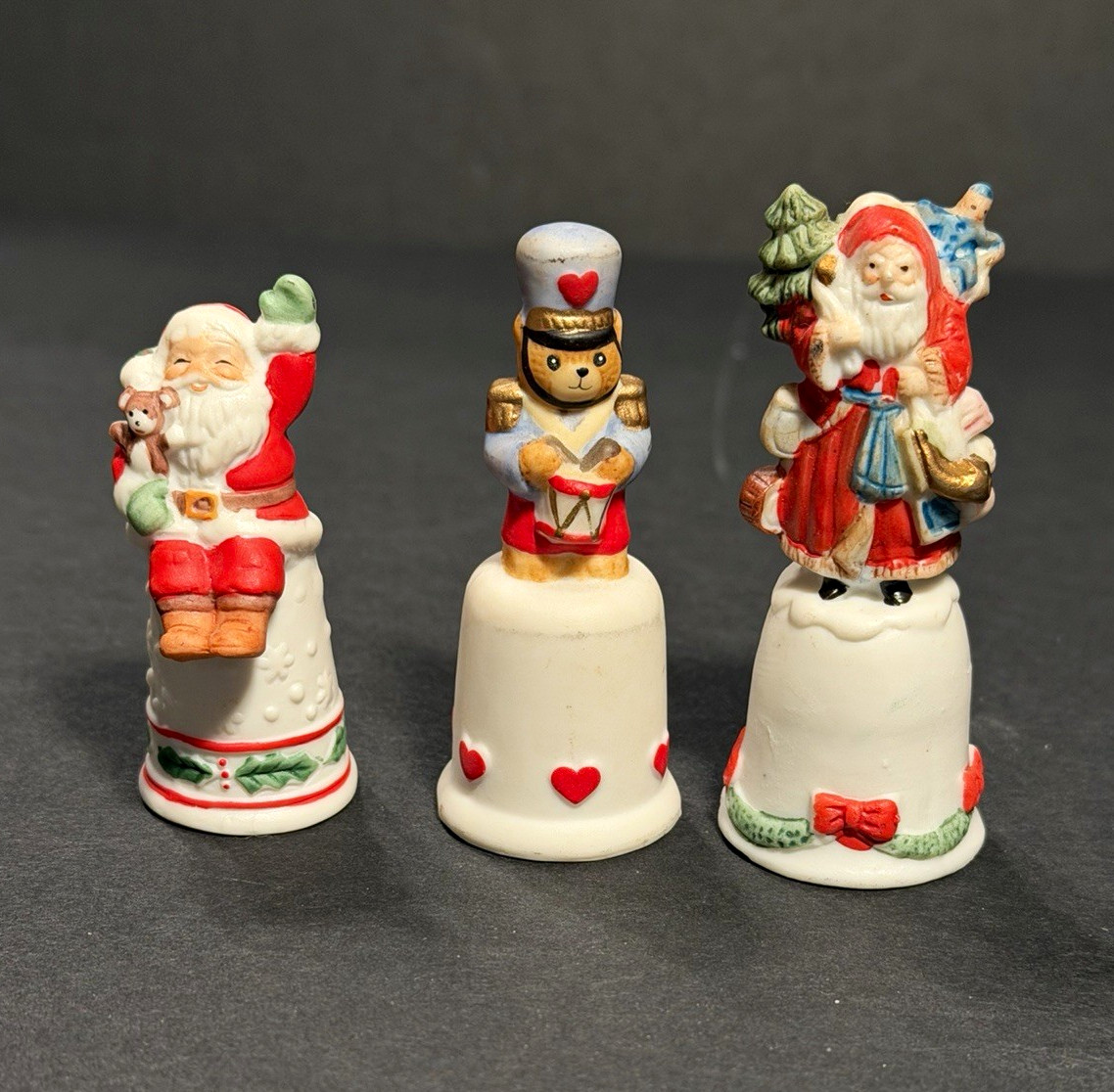 Lot of 3 Vintage Christmas Thimbles Figures Enesco Santa Nutcracker Bear Bisque Lot of 3 Vintage Christmas Thimbles Figures Enesco Santa Nutcracker Bear Bisque
