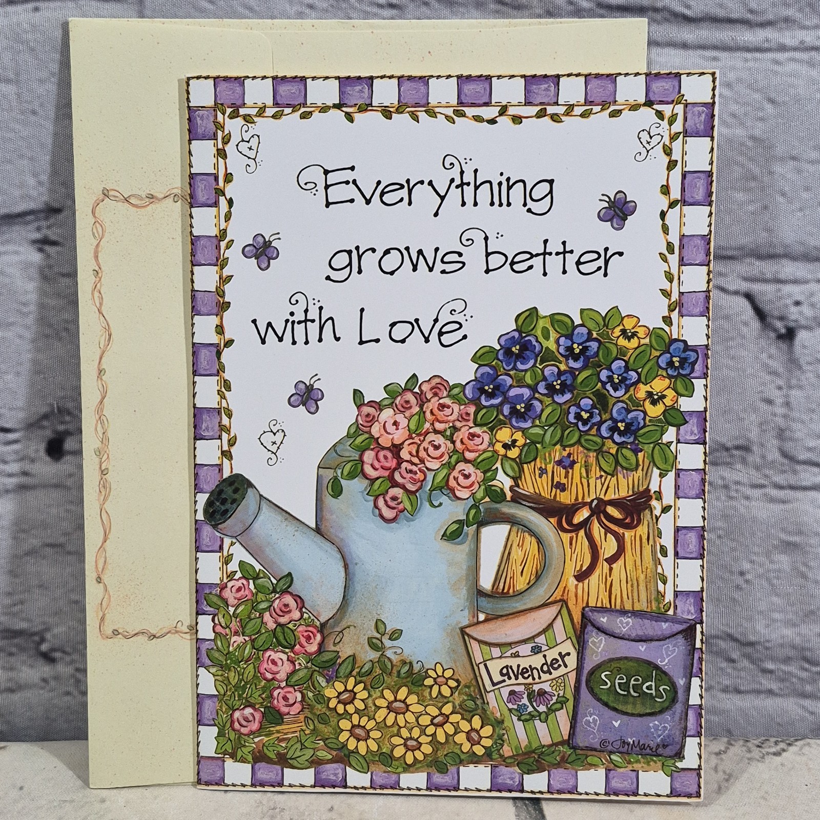 Vintage Joy Marie Christian Birthday Card Garden Everything Grows Better W/ Love
