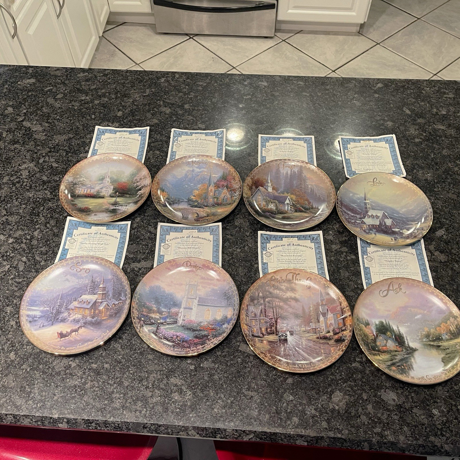Thomas Kinkade Spirit of Life Christianity Collector Plates Set of 8 w/ COA