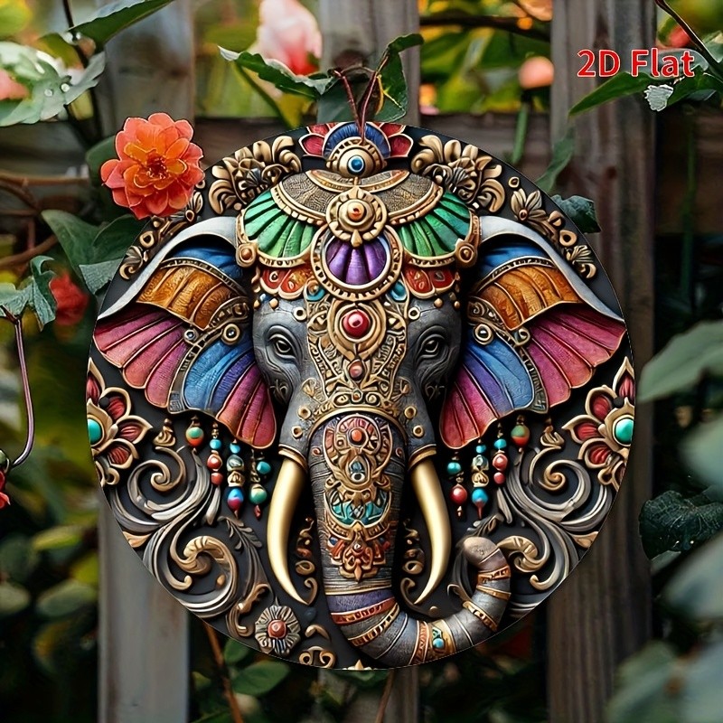 2D Flat, 1pc Vibrant Indian Elephant 8x8