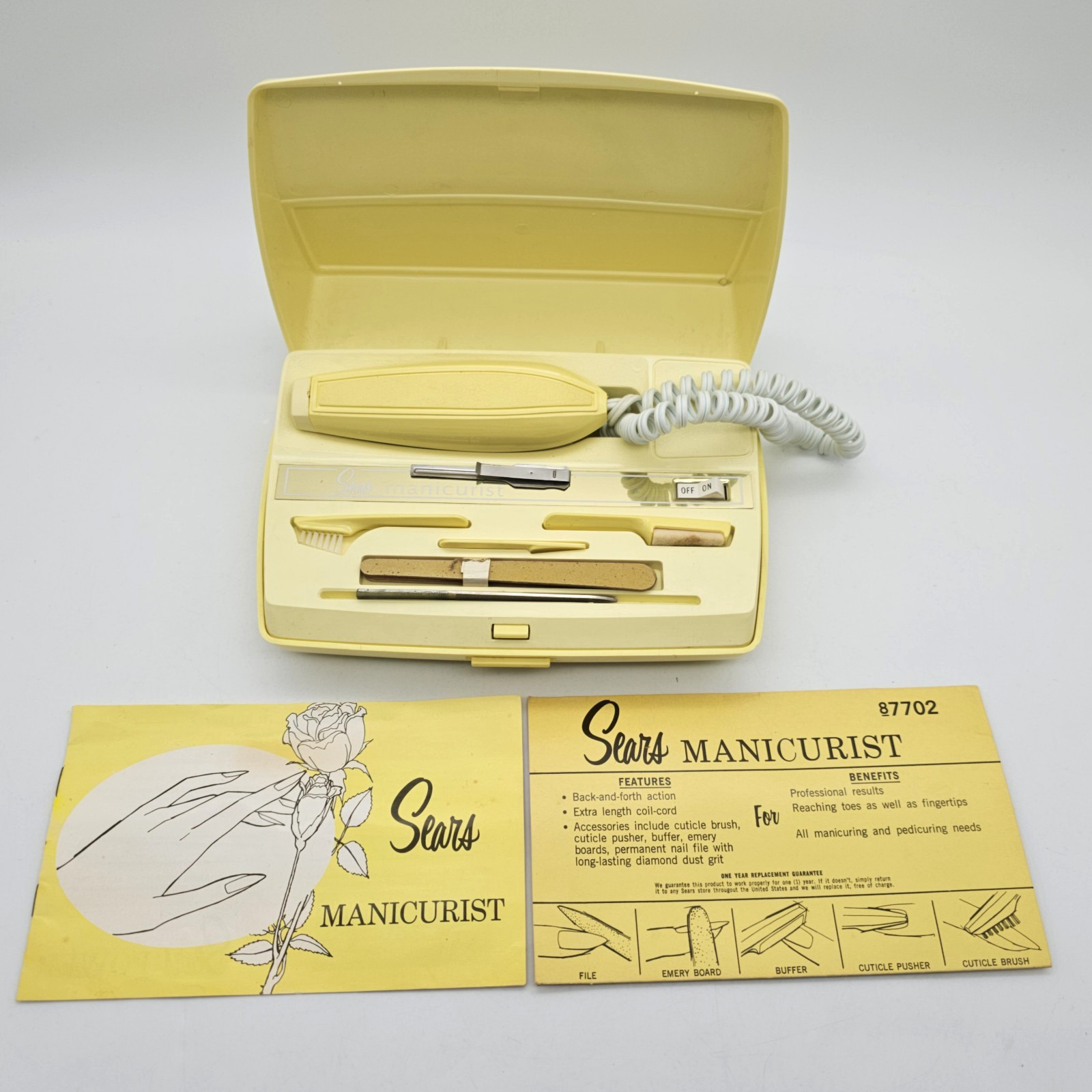 VTG Sears Roebuck Manicurist Electric Manicure Set MCM 663.7702 Nail Care Kit