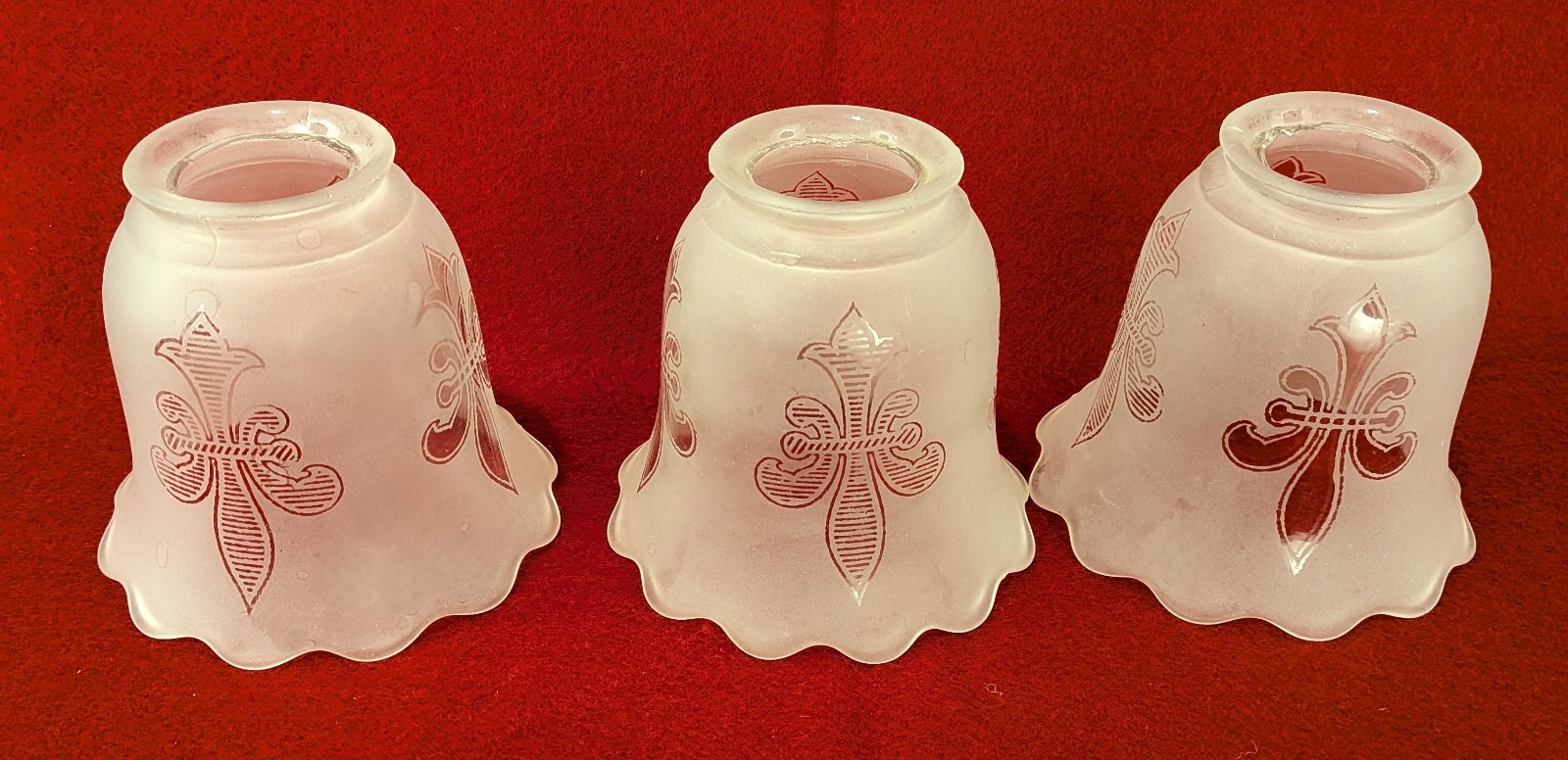 Antique Set of 3 Ceiling Light Chandelier Lamp Etched Glass Shades Antique Set of 3 Ceiling Light Chandelier Lamp Etched Glass Shades
