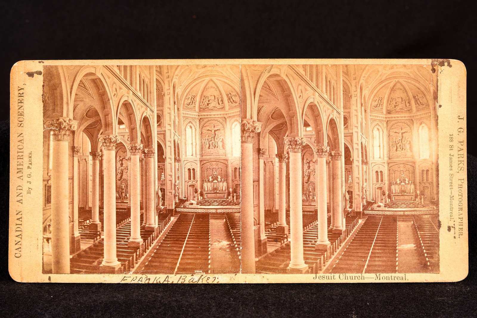Jesuit Church Interior Montreal Canada Stereoview Photo - J.G. Parks 1870s V24