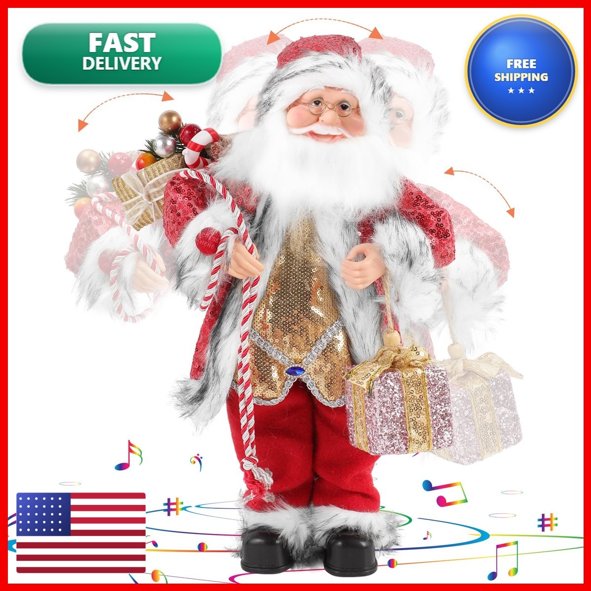 Gfilay 18 Inch Animated Santa Claus Figurine with Music and Movement