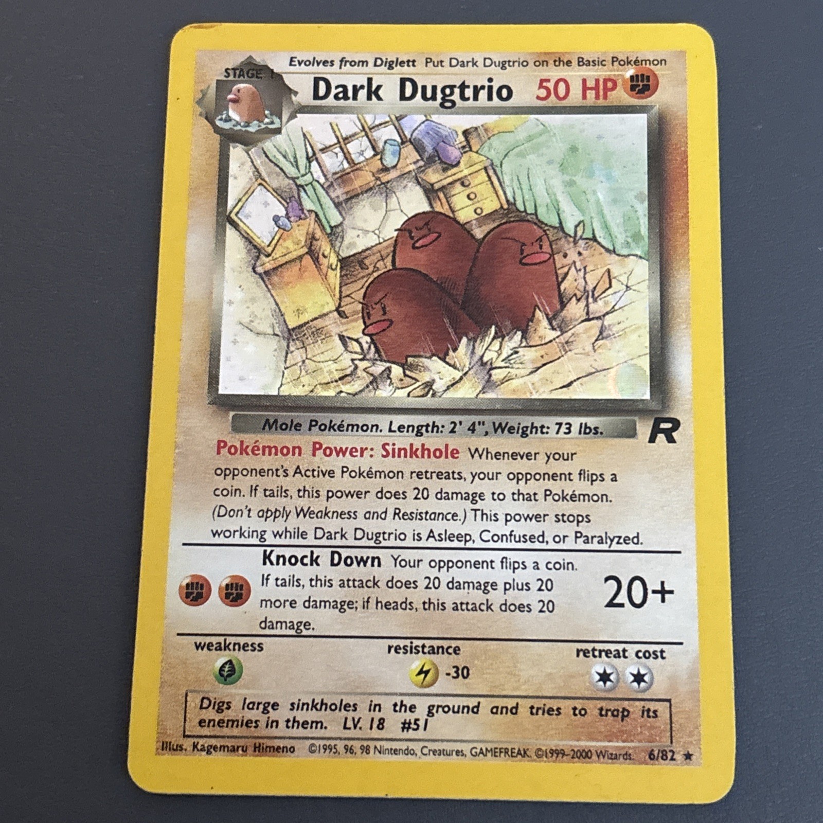 Dark Dugtrio 6/82 Rare Team Rocket Pokemon Unlimited Holo LP 1999-2000