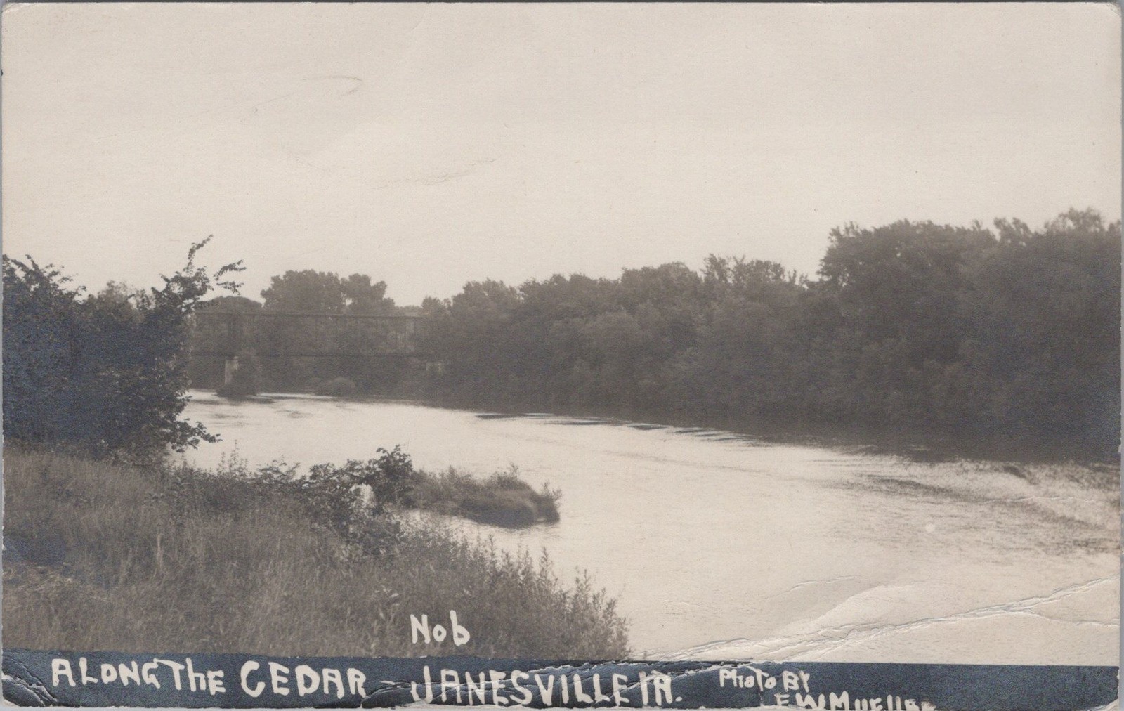 1913 Antique Cedar river scene Janesville WI RPPC Along the Cedar Postcard