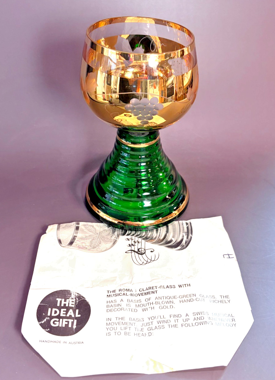VTG Domes Wien Emerald Green Gold Overlay Claret Glass Musical Goblet Dr Zhivago VTG Domes Wien Emerald Green Gold Overlay Claret Glass Musical Goblet Dr Zhivago
