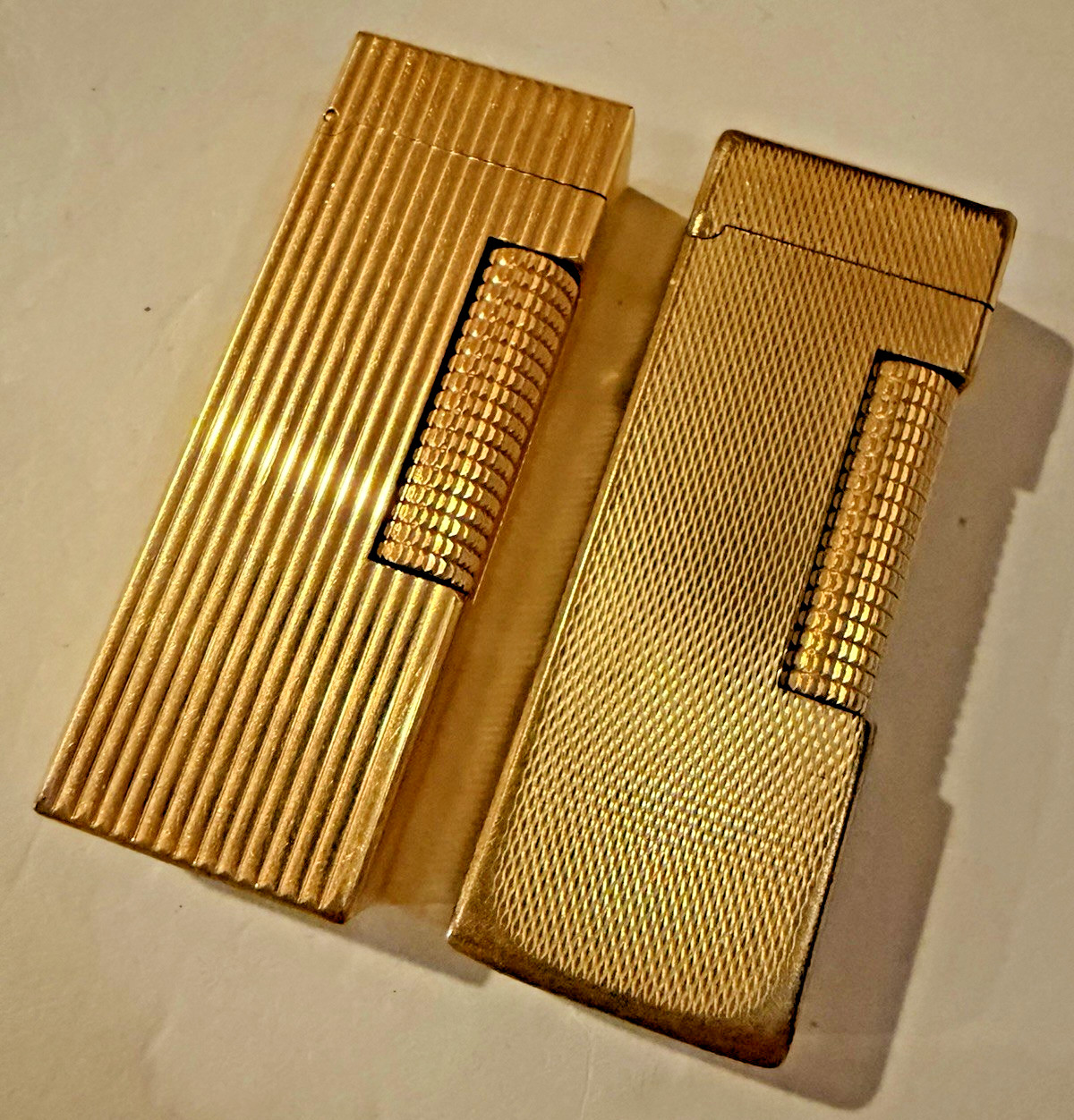 2 Vintage Dunhill Rollagas Gold Lighters Barley & Stripe / Lines Parts or Repair