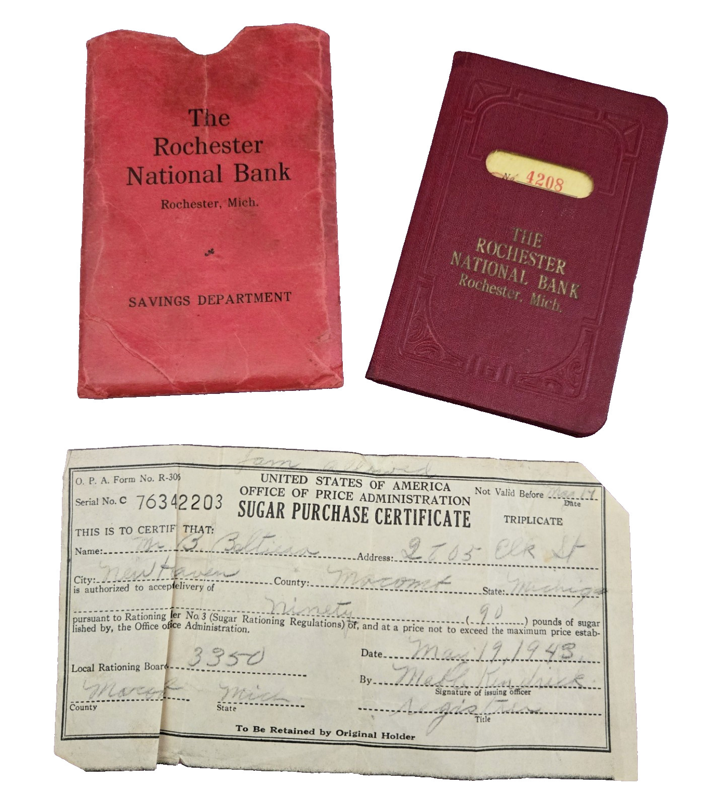 1940s VTG Ephemera Rochester MI National Bank Savings Book Sugar Purchase Cert 1940s VTG Ephemera Rochester MI National Bank Savings Book Sugar Purchase Cert