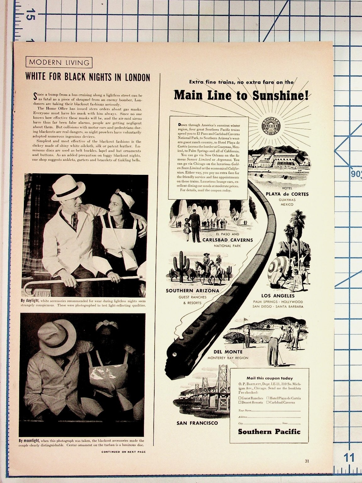 1930s Southern Pacific Train Ad Blackout Fashion Tender Leaf Tea Magazine Page 1930s Southern Pacific Train Ad Blackout Fashion Tender Leaf Tea Magazine Page