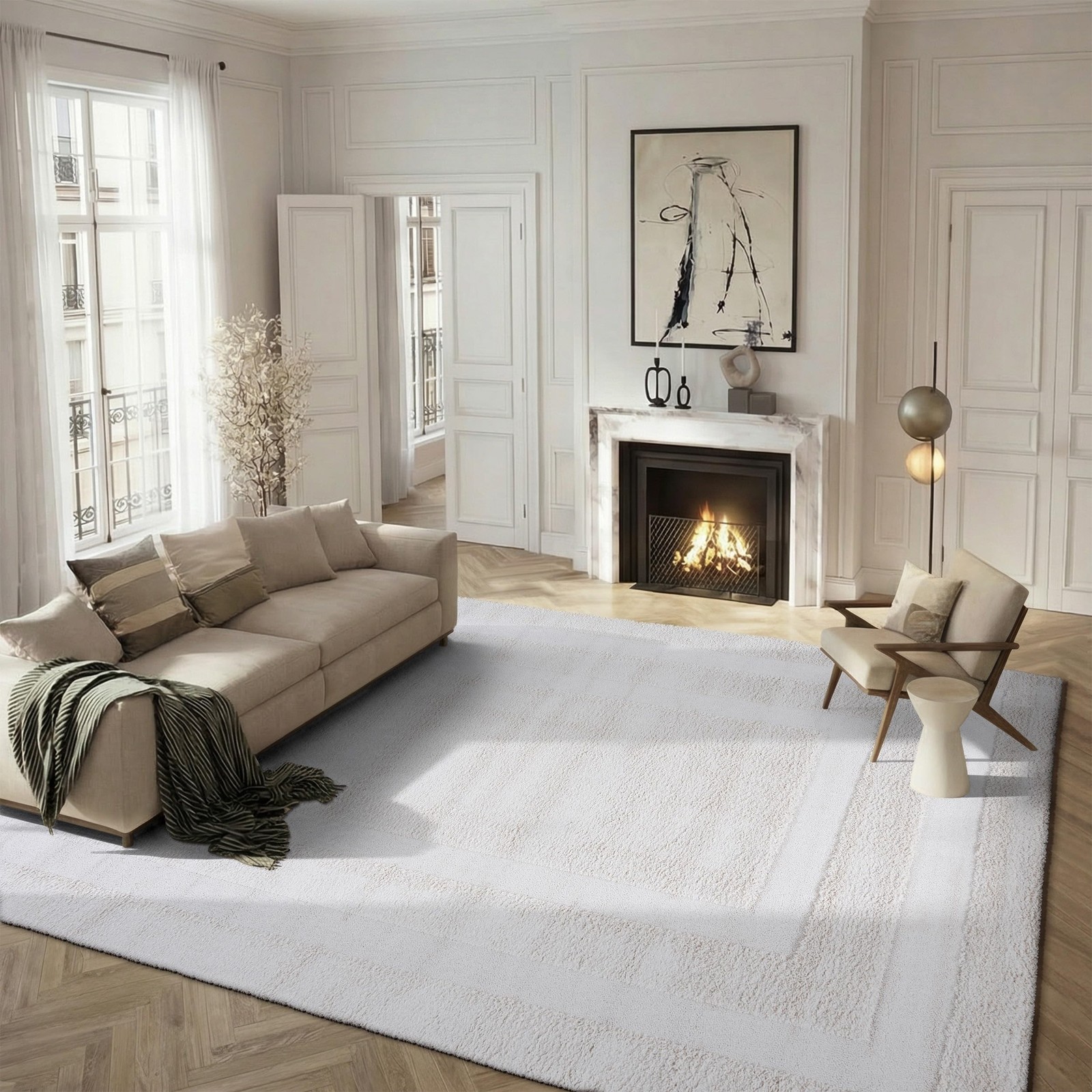 SAFAVIEH Florida Shag Collection Area Rug - 6\' x 9\', Creme & Creme, Border De... SAFAVIEH Florida Shag Collection Area Rug - 6\' x 9\', Creme & Creme, Border De...