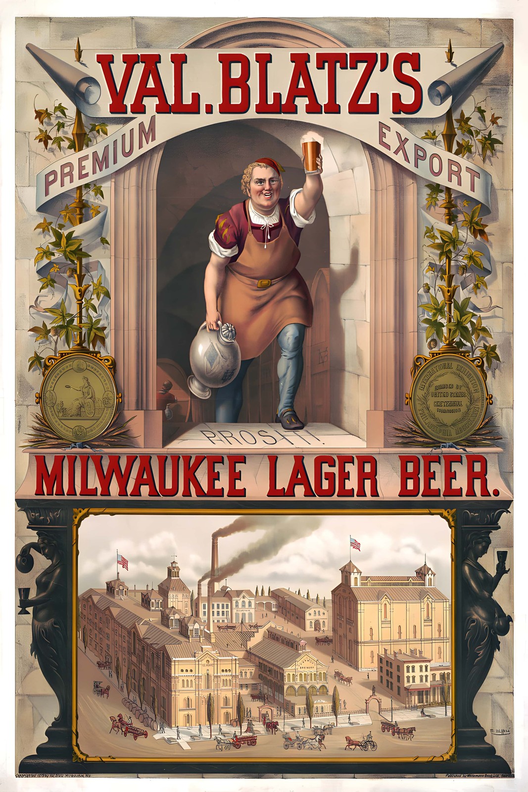 Val Blatz\'s Milwaukee Lager Beer Poster - Vintage Ad Reproduction 24x36”