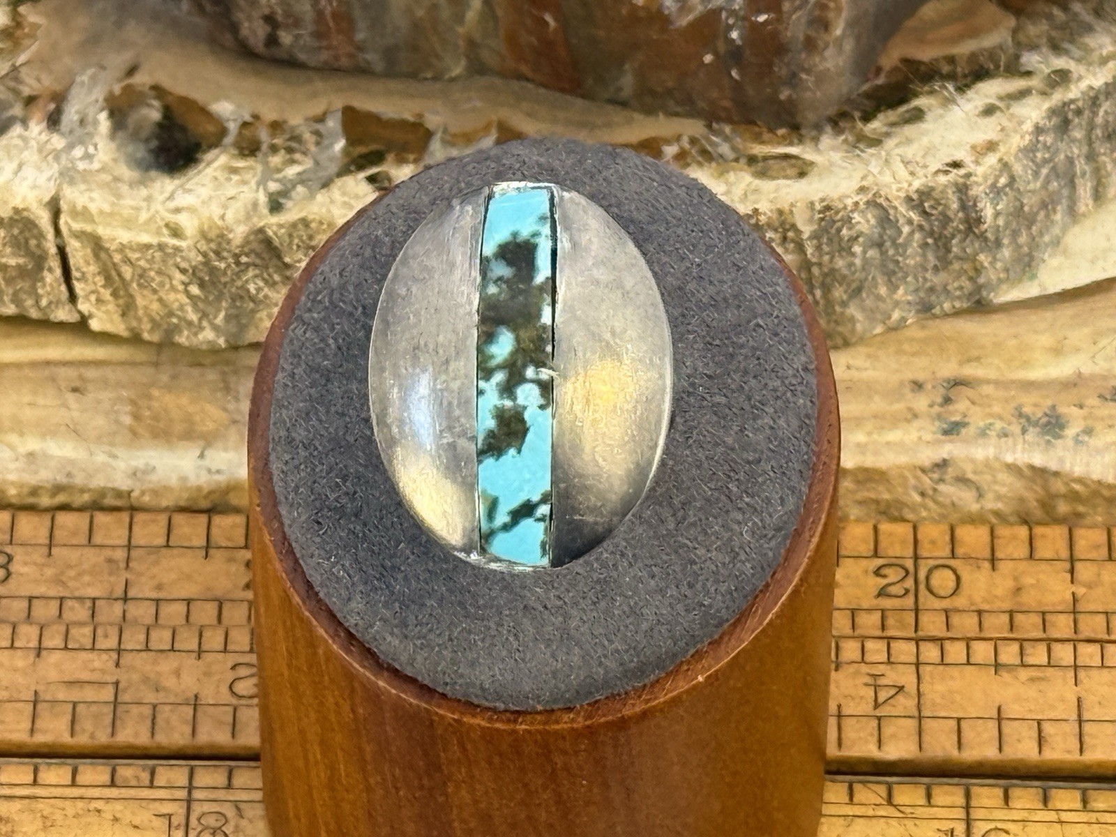 Vintage Navajo Sterling Silver Turquoise Inlay Concho Dome Ring sz 10.25-1661.26 Vintage Navajo Sterling Silver Turquoise Inlay Concho Dome Ring sz 10.25-1661.26