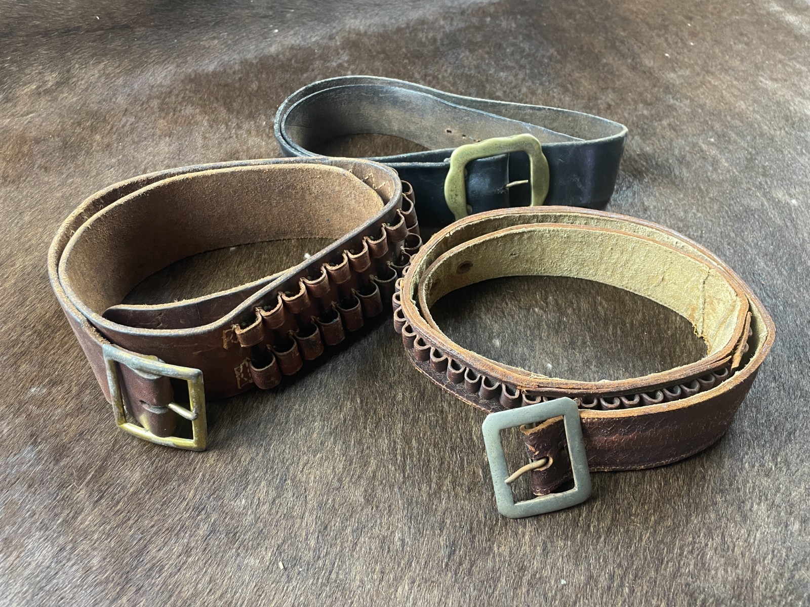 LOT of 3x Leather Western Style Pistol or Gun Belts, Shooting Gear Lot #2