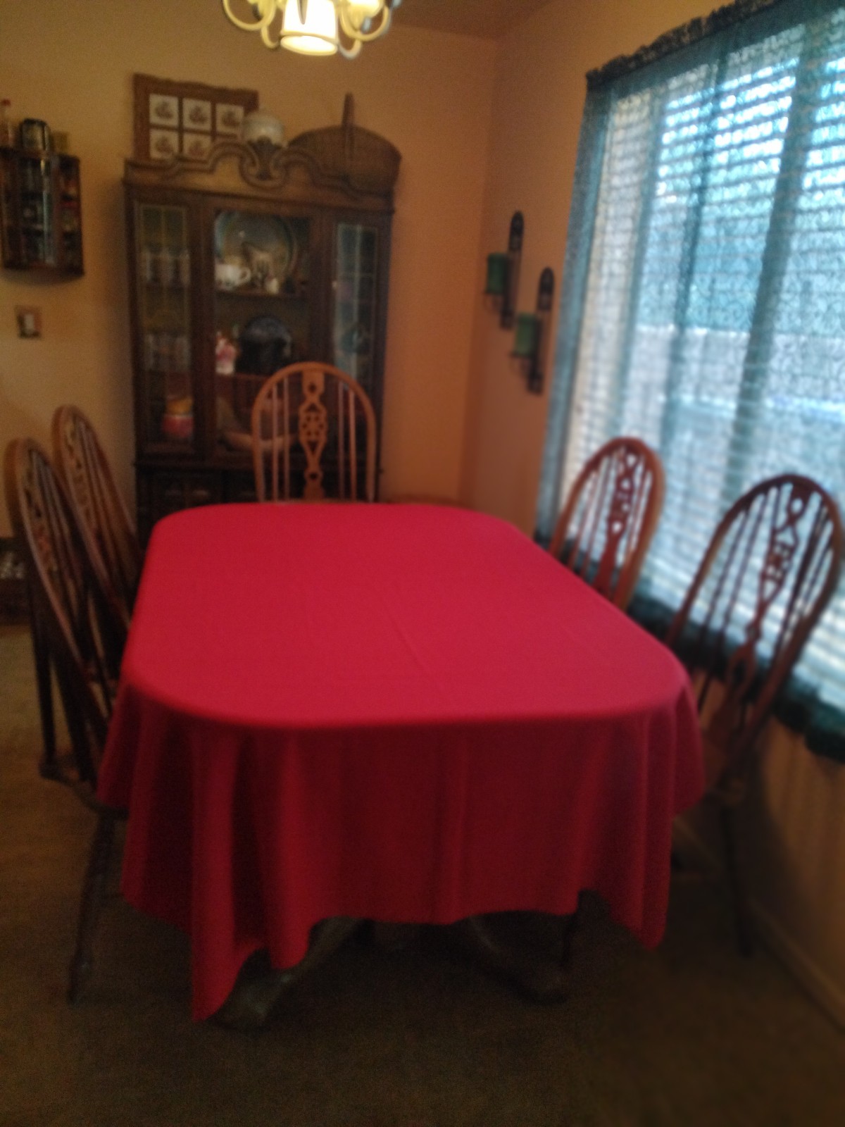 Red Linen Tablecloth, 86 x 57 inches Excellent Condition