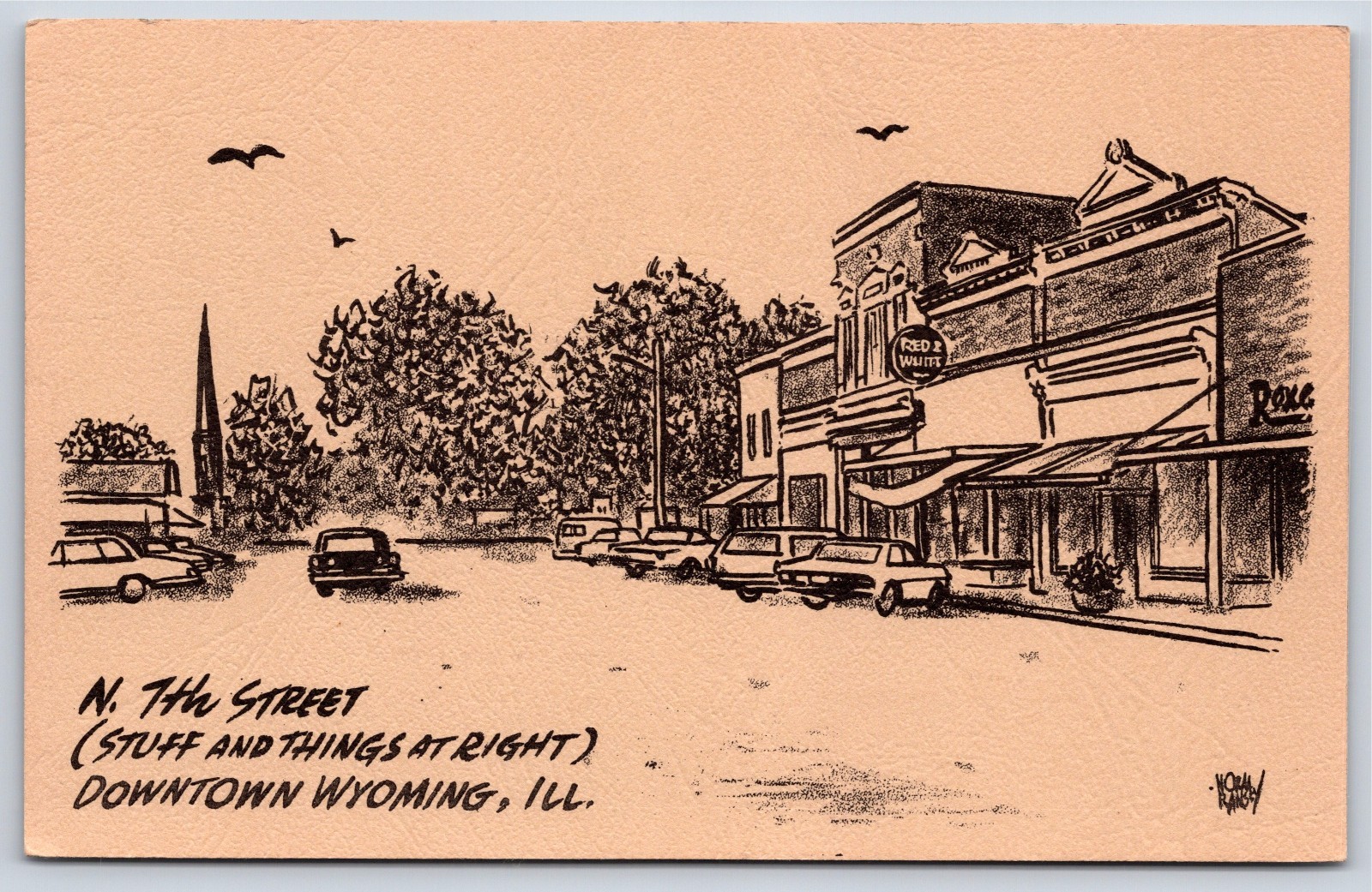 North 7th Street Buildings in Downtown Wyoming, Illinois Chrome Postcard Unused