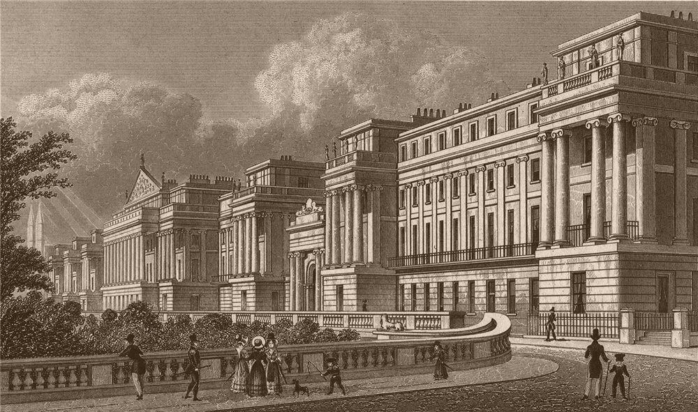Cumberland Terrace Regent's Park. London. SHEPHERD 1828 old antique print