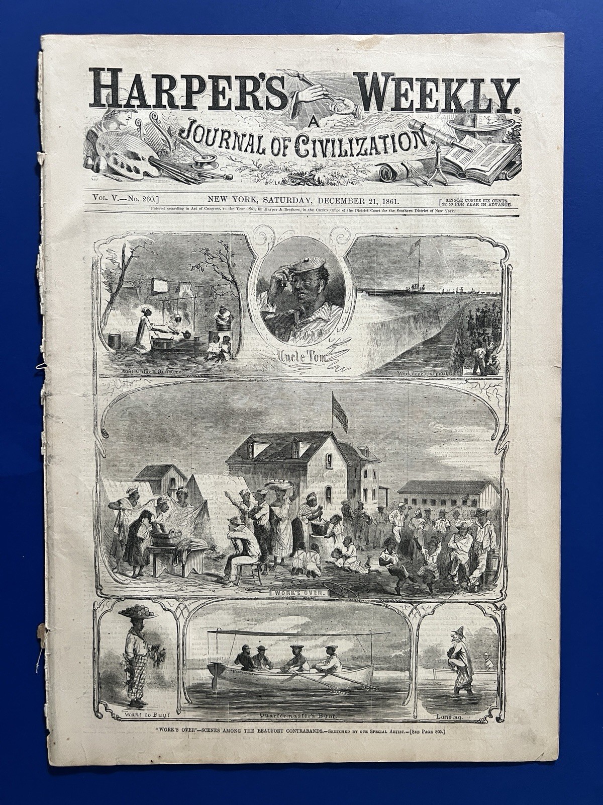 Harper's Weekly 12-21-1861 Winslow Homer Bivouac on Potomac, TN MAP, USS Monitor