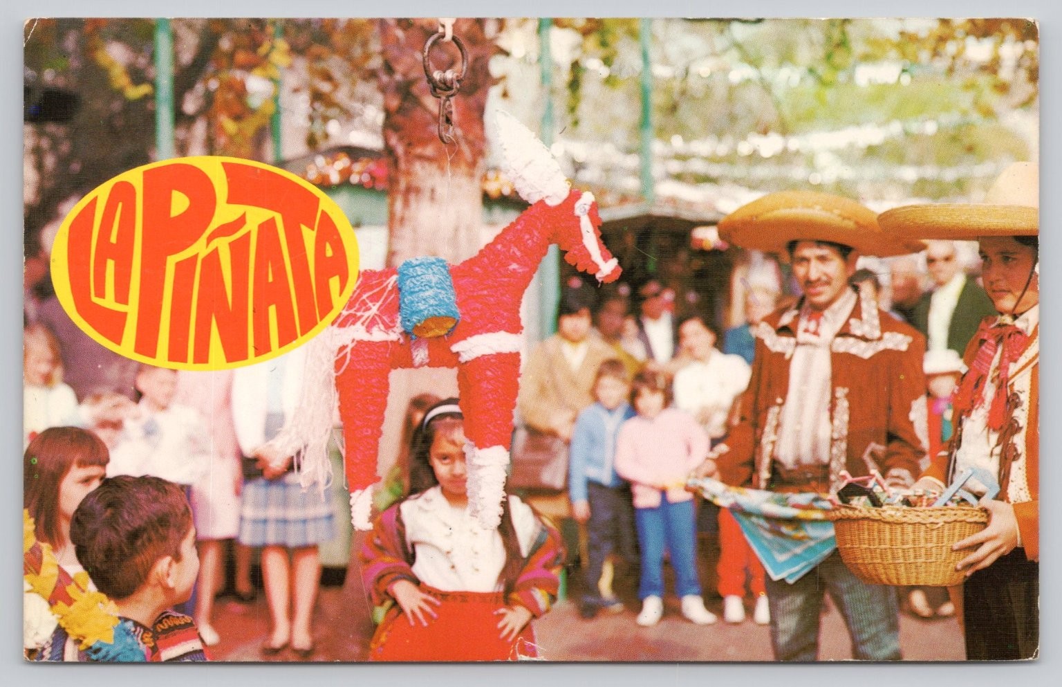 Vintage La Piñata Festival Postcard Tijuana Mexico Colorful Chrome Vintage La Piñata Festival Postcard Tijuana Mexico Colorful Chrome