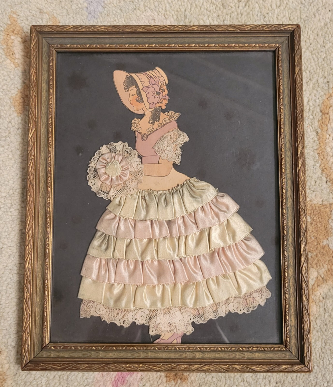 VTG Antique Paper Doll Framed Lady Ribbon Lace Wood Frame Flapper 1920s 1930s VTG Antique Paper Doll Framed Lady Ribbon Lace Wood Frame Flapper 1920s 1930s