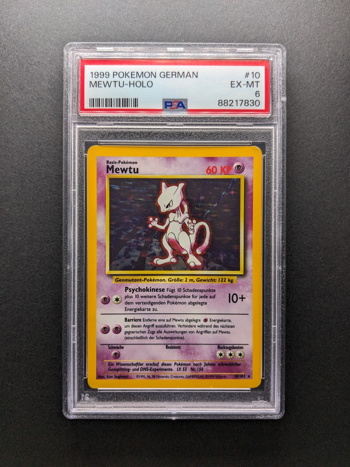 1999 Pokemon Mewtwo - 10/102 - Holo - Base Set DE - PSA 6 1999 Pokemon Mewtwo - 10/102 - Holo - Base Set DE - PSA 6
