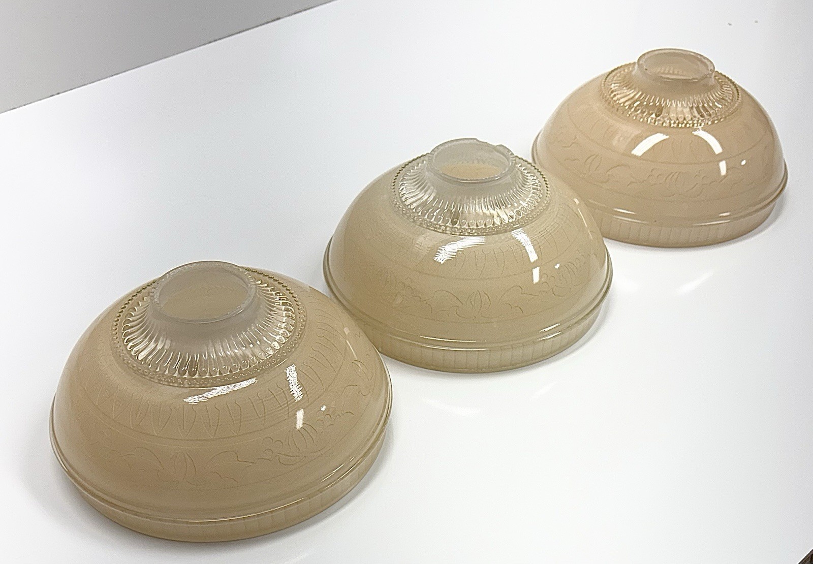 Antique 1920s 30s Glass Art Deco Ceiling Light Chandelier Slip Bowl Shades Set 3