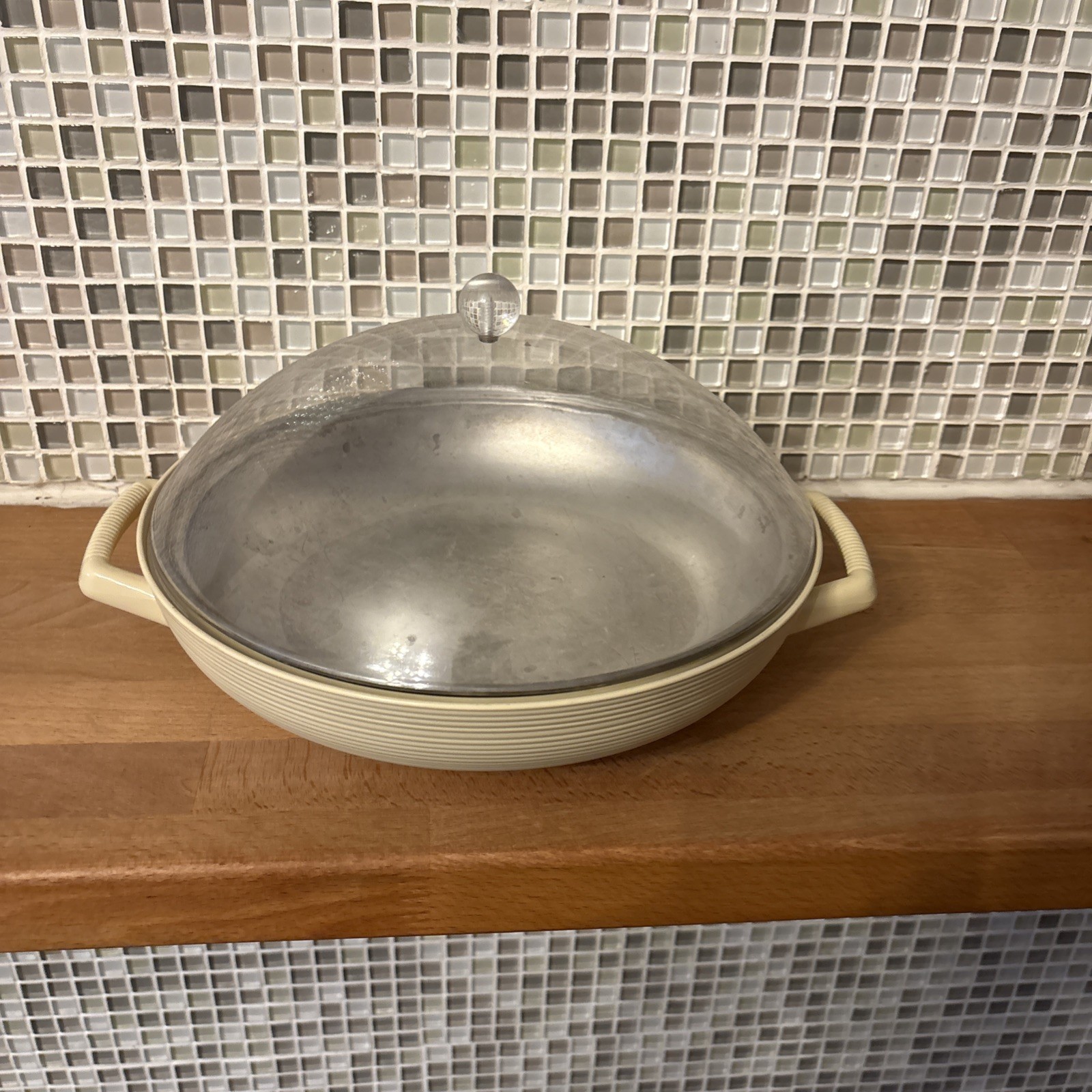 vintage mid century modern Raffia Space Age Covered Dish