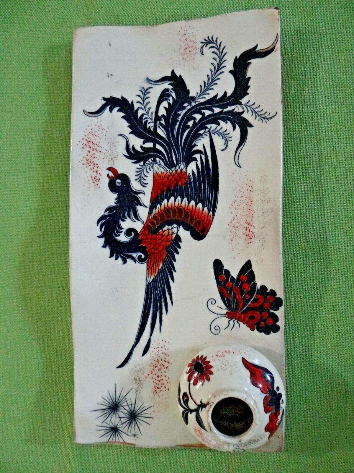 GD Paris Depose Georges Dreyfus French Porcelain Ink Well Pen Tray Bird Art GD Paris Depose Georges Dreyfus French Porcelain Ink Well Pen Tray Bird Art