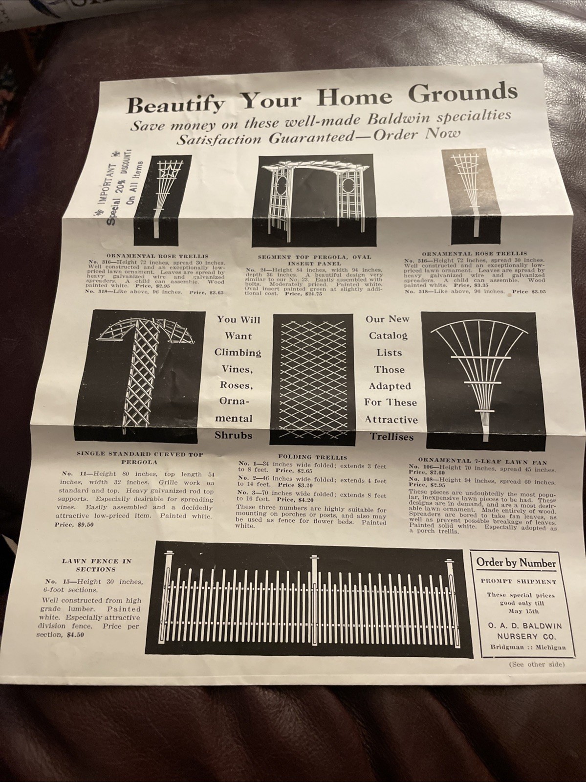 Vintage 1920’s Baldwin Nursery Co. Bridgman MI * Trellis Catalog Sheet Vintage 1920’s Baldwin Nursery Co. Bridgman MI * Trellis Catalog Sheet