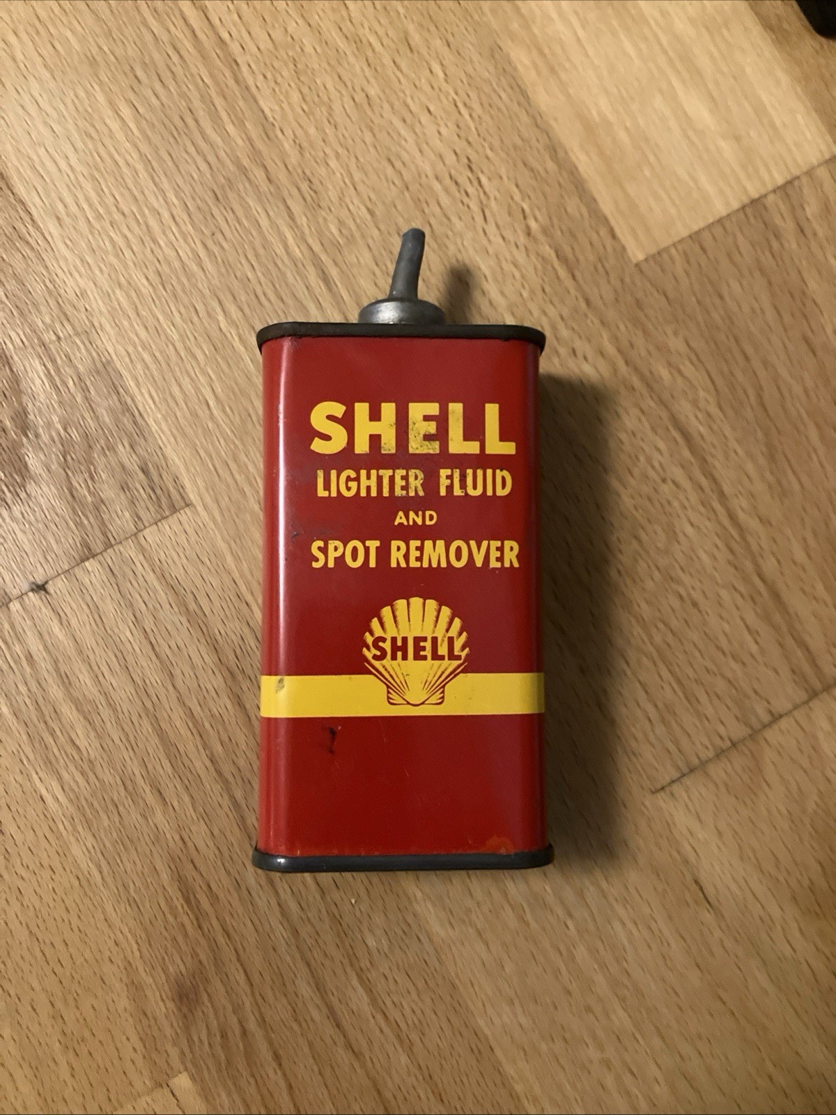 VINTAGE 1940's SHELL LIGHTER FLUID & SPOT REMOVER HANDY 4oz OILER TIN Empty