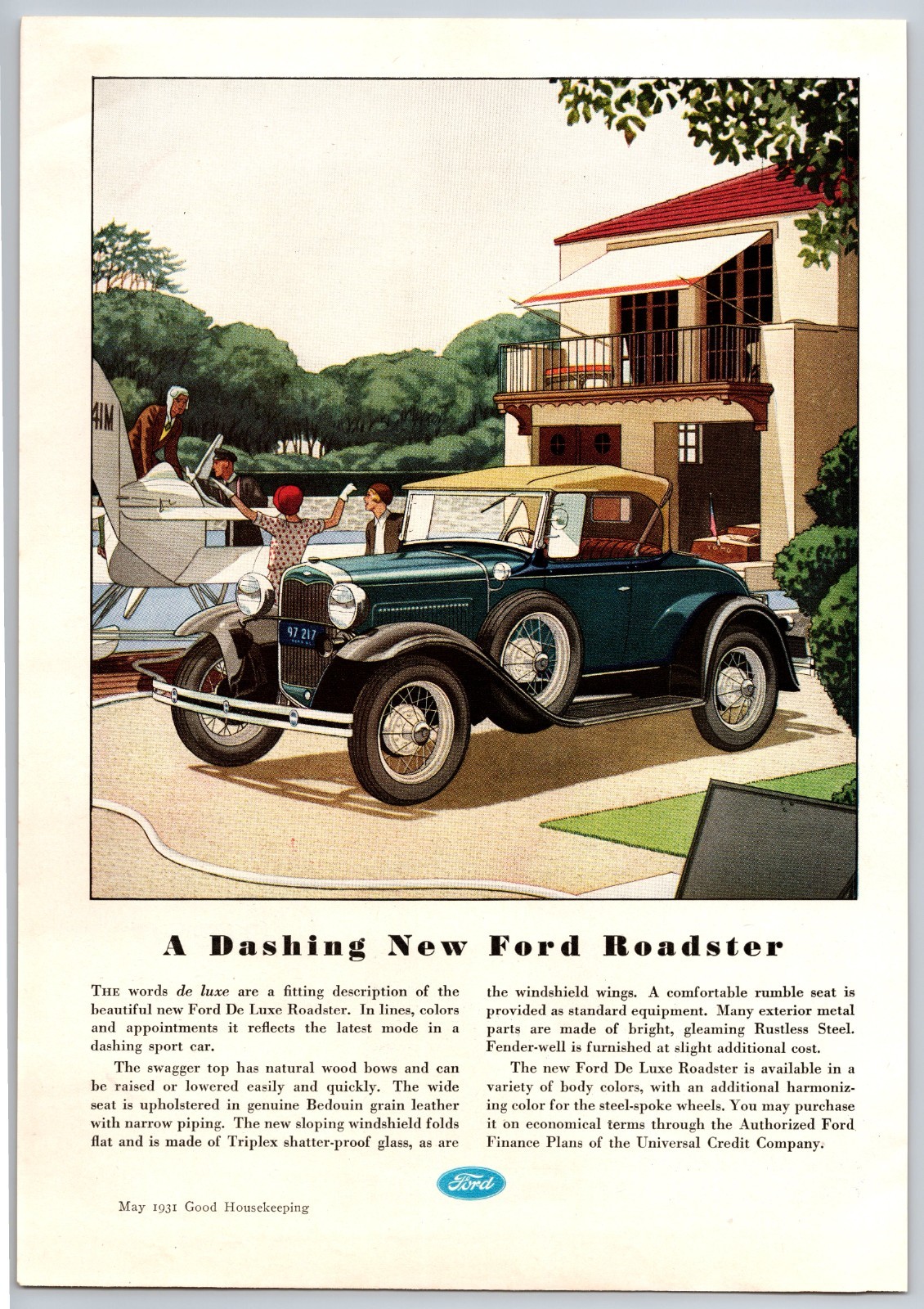 Vintage 1931, Ford Roadster, Seaplane, Automobile, Auto, Car, 30\'s Print Ad