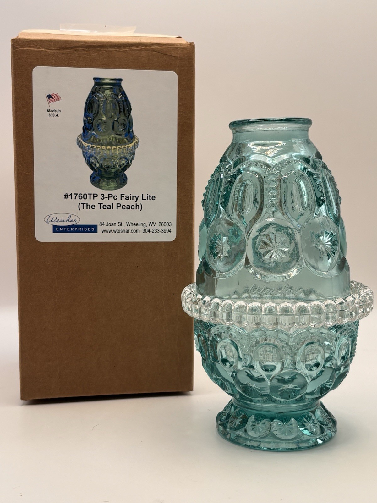 Weishar Moon and Star Teal Peach Fairy Lamp 3 Pc Set UV Glow Glass NIB 1760TP