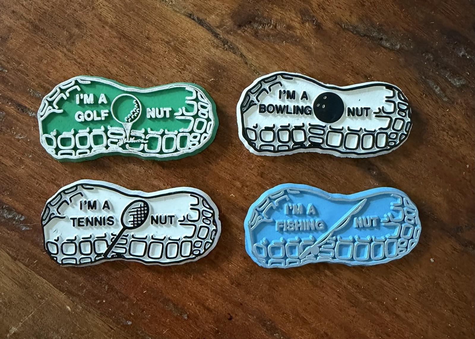 4 Vintage 1970s Magic Magnets Rubber Magnets I’m A Nut Fishing Golf Tennis Bowl