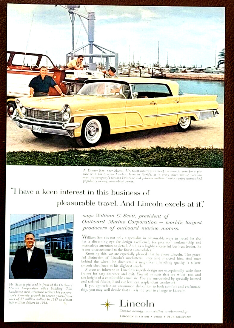 Yellow Lincoln Landau 4-Door Original 1959 Vintage Print Ad Wall Art