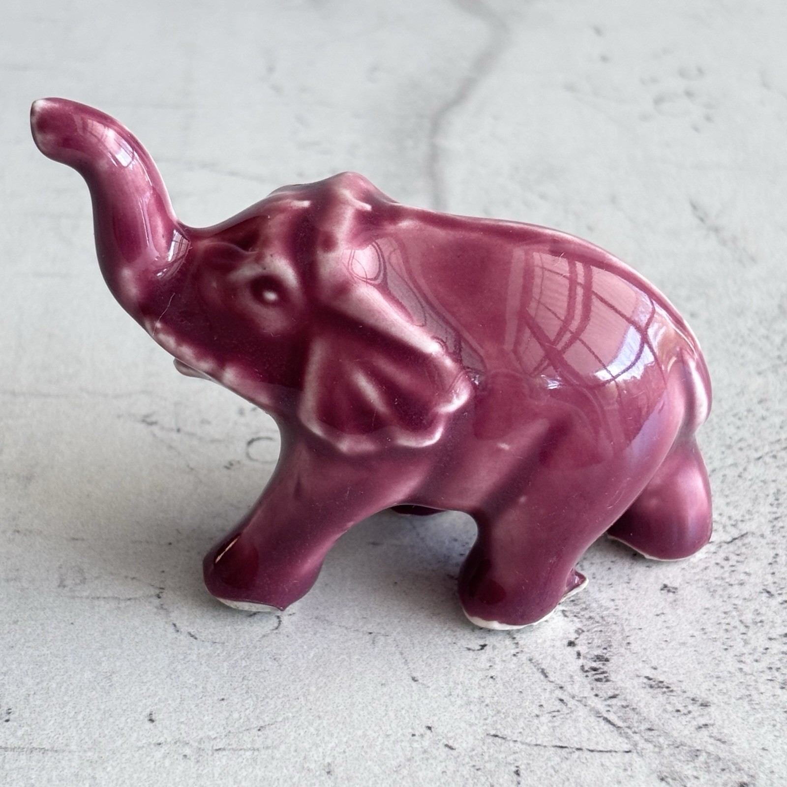 Vintage Japan Pink Ceramic Elephant Trunk Up Figurine  Hammond, Indiana Souvenir
