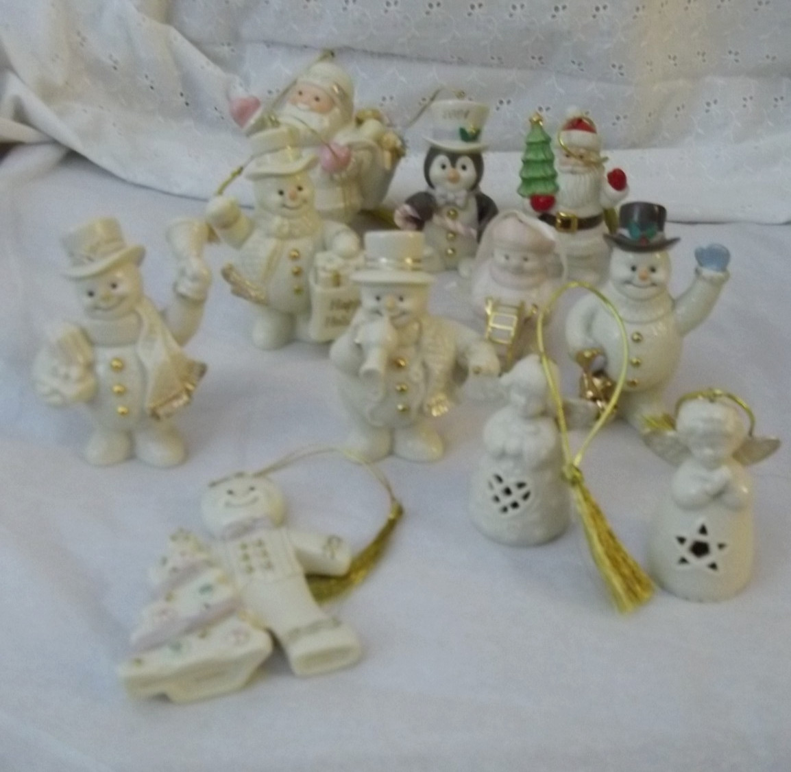 Lot Of 11 Assorted Lenox Christmas Ornaments Figures Santa Snowmen Angel Vtg.