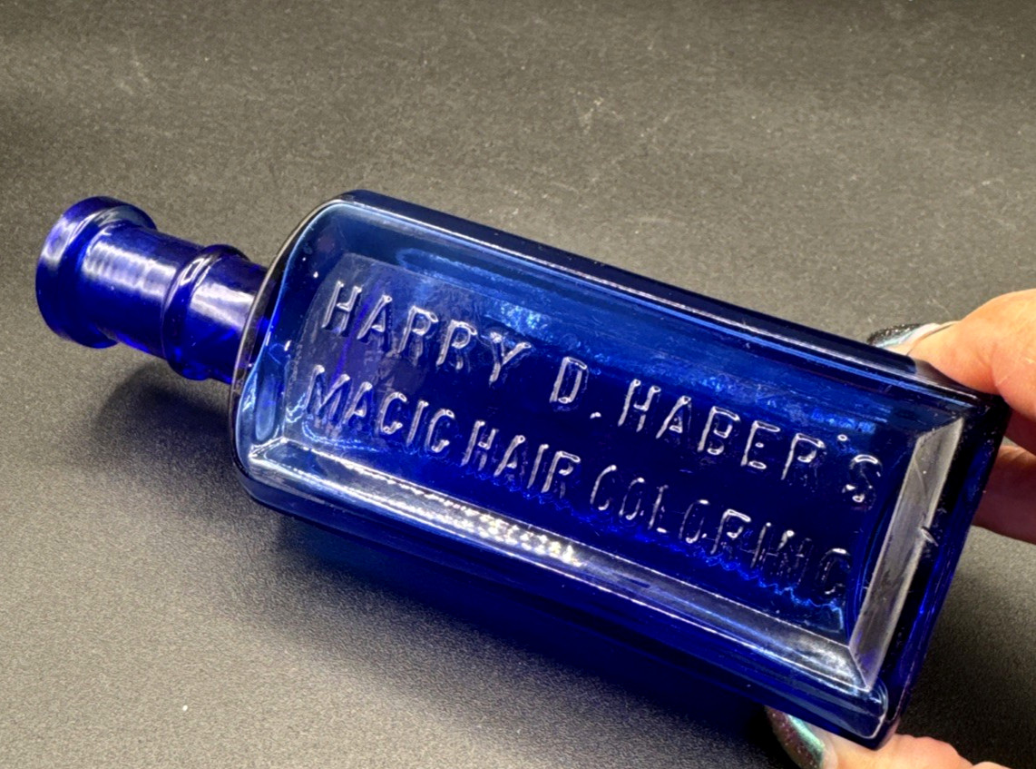 Antique Cobalt Bottle HARRY D. HABER'S Magic Hair Coloring 6