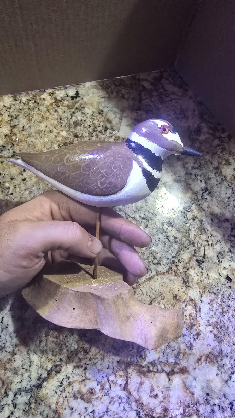 KILLDEER Hand-Carved Painted Wooden Bird Figurine on Stand Signed/Marked