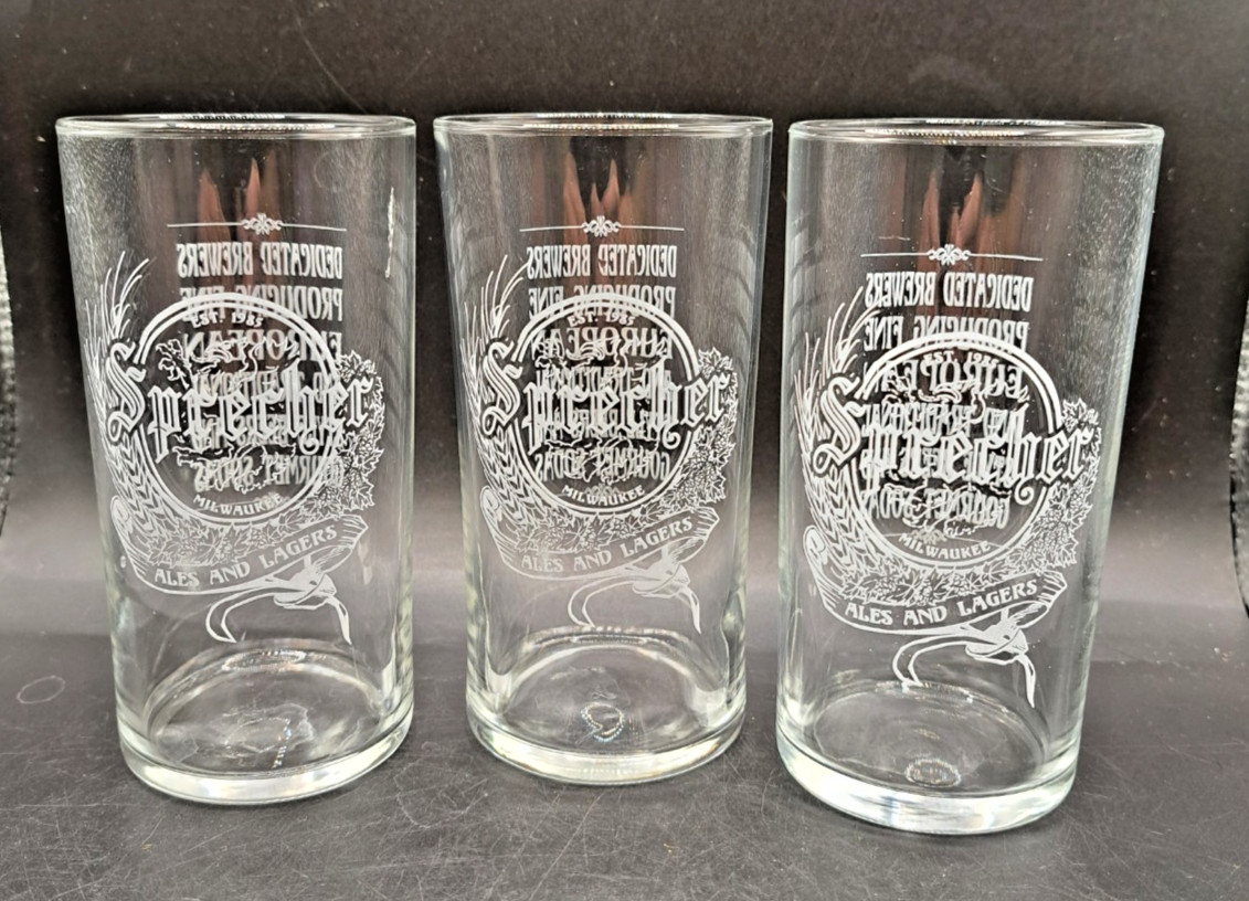 Set of 3 Vintage Sprecher Brewery Etched Glasses Milwaukee Beer Soda Barware Set of 3 Vintage Sprecher Brewery Etched Glasses Milwaukee Beer Soda Barware
