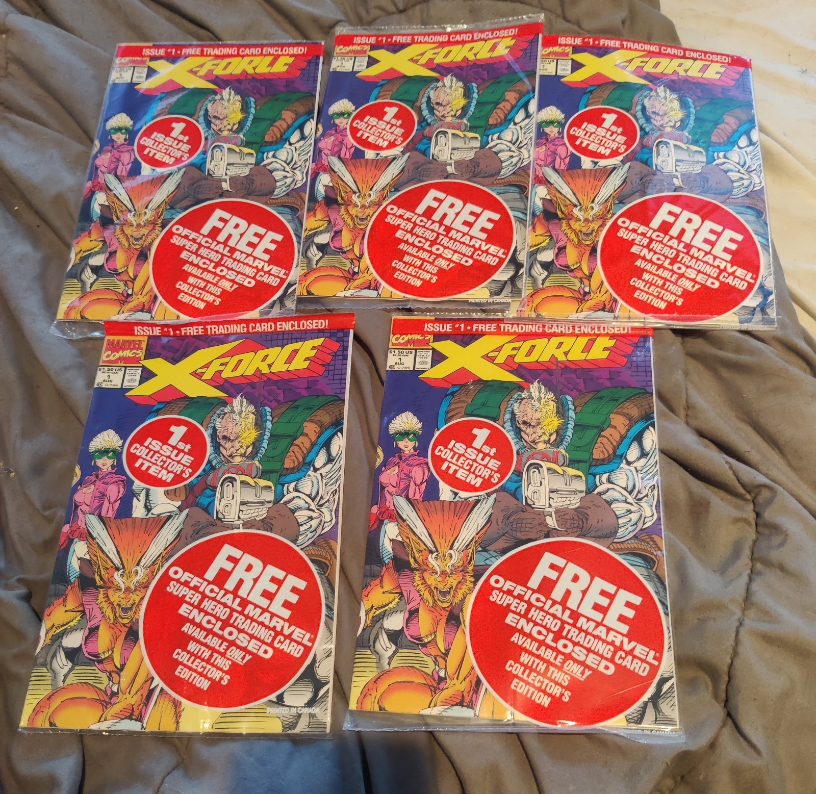 X-Force #1 1991 COMPLETE SET ALL 5 CARDS Sealed Polybags Marvel Comic Deadpool X-Force #1 1991 COMPLETE SET ALL 5 CARDS Sealed Polybags Marvel Comic Deadpool