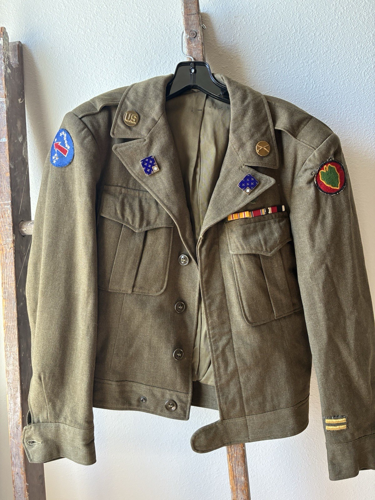 Men\'s Vtg WWII US Army 34th 24th Infantry Wool Ike Uniform Jacket Sz 36 R WW2