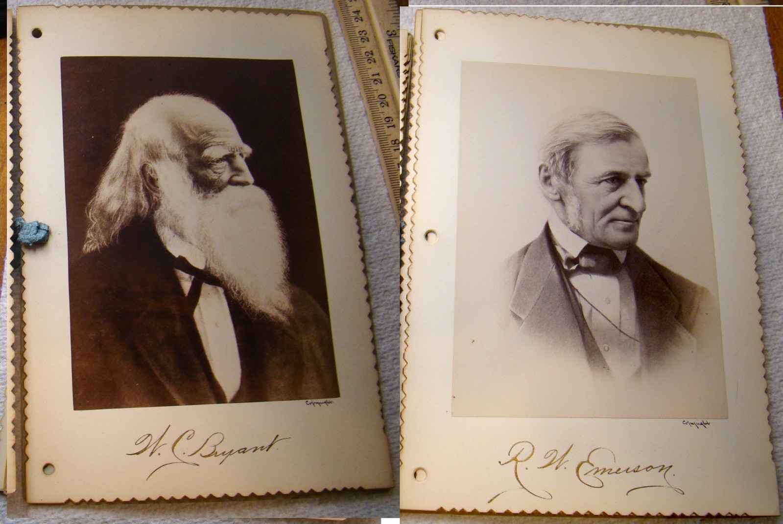 * ANTIQUE  BLUE RIBBON BINDING FAMOUS PEOPLE AUTHORS PHOTOGRAPHS FAUX AUTOGRAPHS