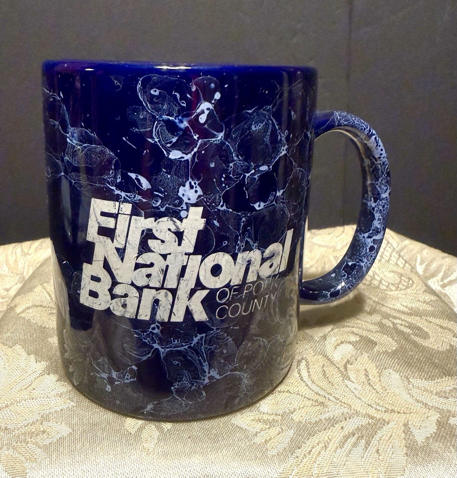First National Bank Blue Coffee Cup Souvenir Ceramic Mug