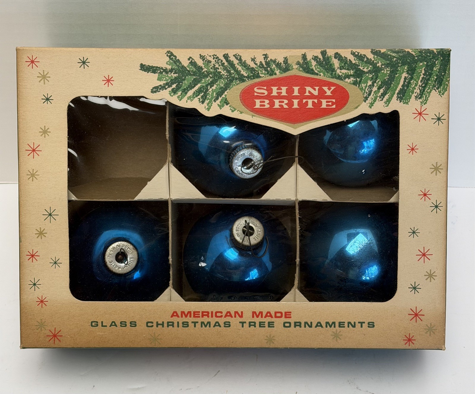 VINTAGE SHINY BRITE BLUE MERCURY GLASS CHRISTMAS ORNAMENTS LARGE 2-3/4”