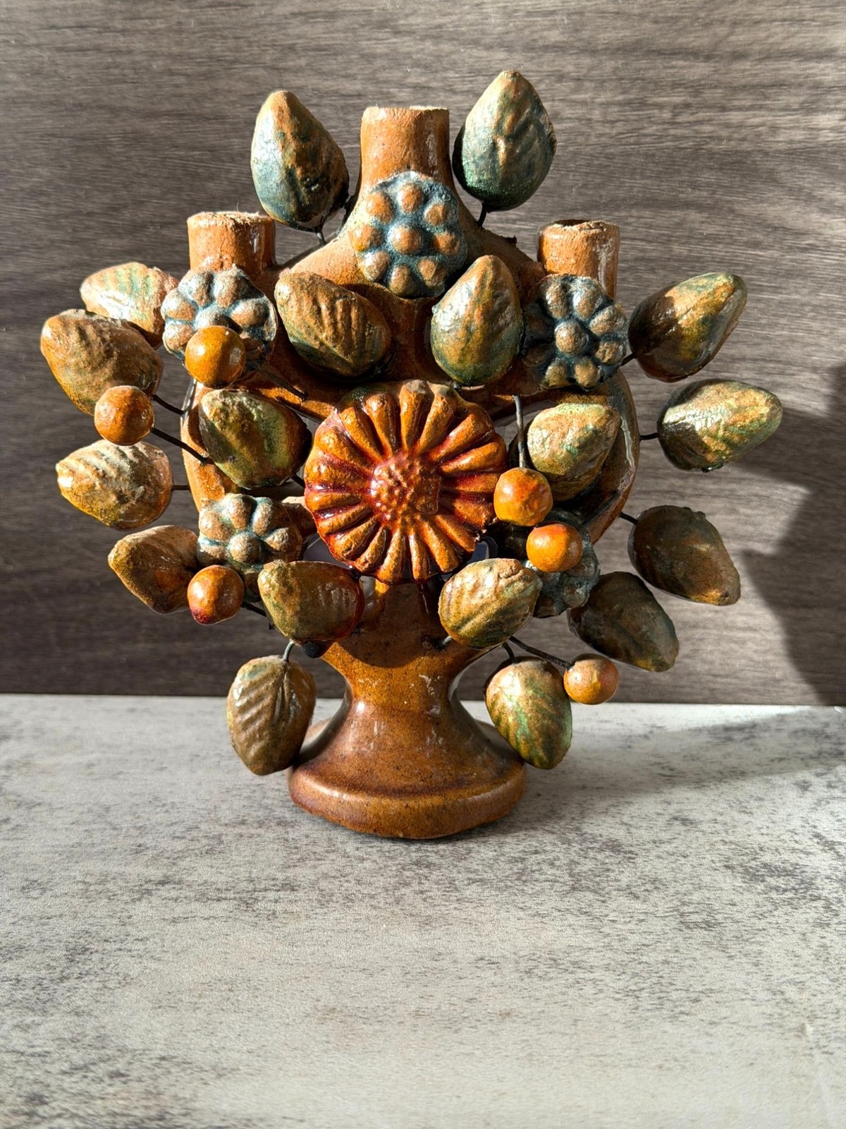 Vintage Mexican Tree of Life Candelabra Handmade Folk Art Terracotta Pottery 5\ Vintage Mexican Tree of Life Candelabra Handmade Folk Art Terracotta Pottery 5\